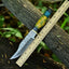 Premium Damascus Steel Hunting Knife – 10" with Elegant Brass Guard & Pakkawood Handle, Includes Leather Sheath - Korvel