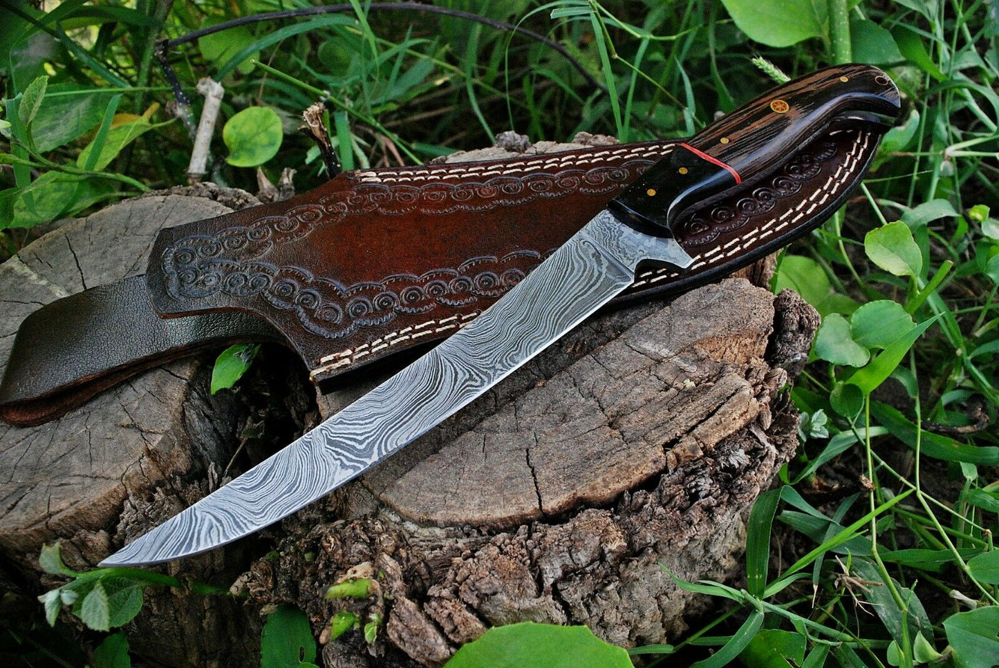 Premium Damascus Steel Fish Fillet Knife with Wenge Wood & Buffalo Horn Handle - Korvel