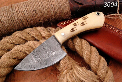 Artisan Crafted Damascus Steel Skinning Knife with Bone Handle - Korvel