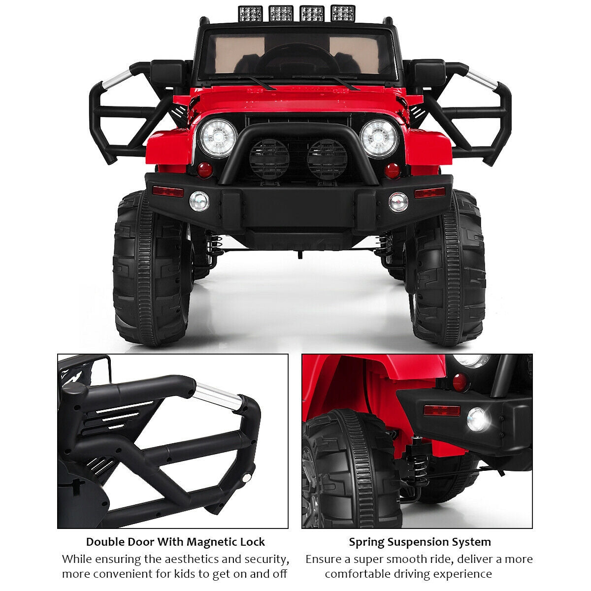 12V Kids Remote Control Riding Truck Car with LED Lights - Red