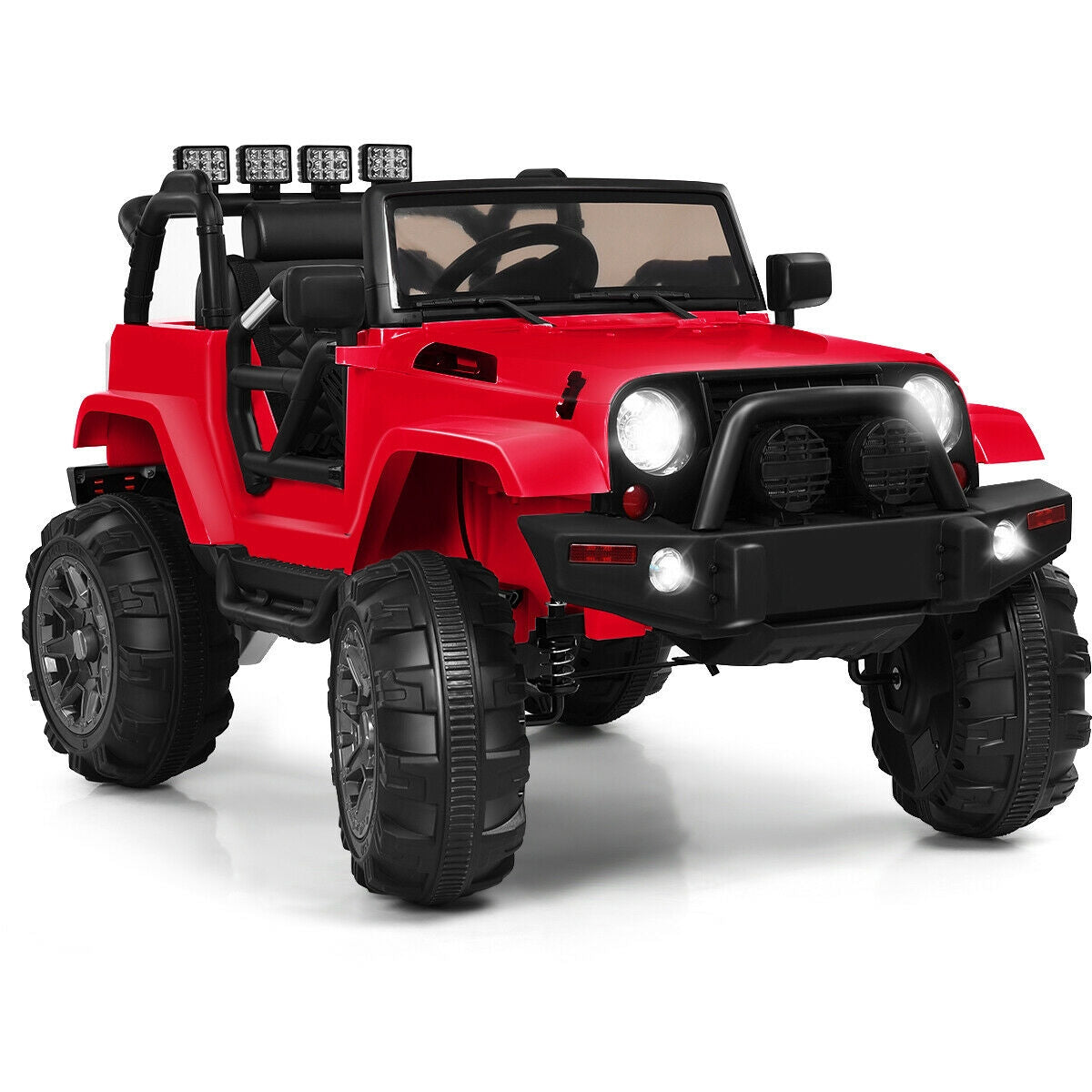 12V Kids Remote Control Riding Truck Car with LED Lights - Red