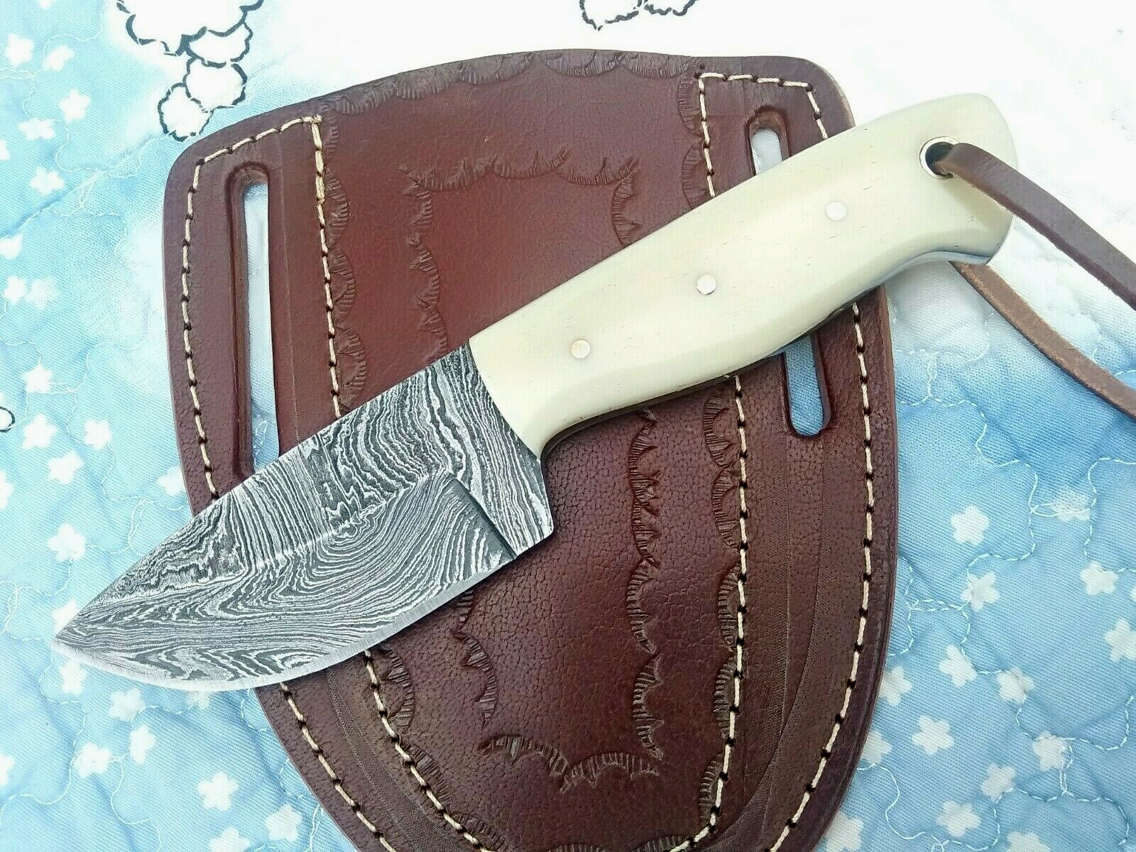 Artisan Crafted Damascus Steel Skinning Knife with Bone Handle - Korvel