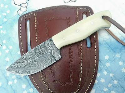 Artisan Crafted Damascus Steel Skinning Knife with Bone Handle - Korvel