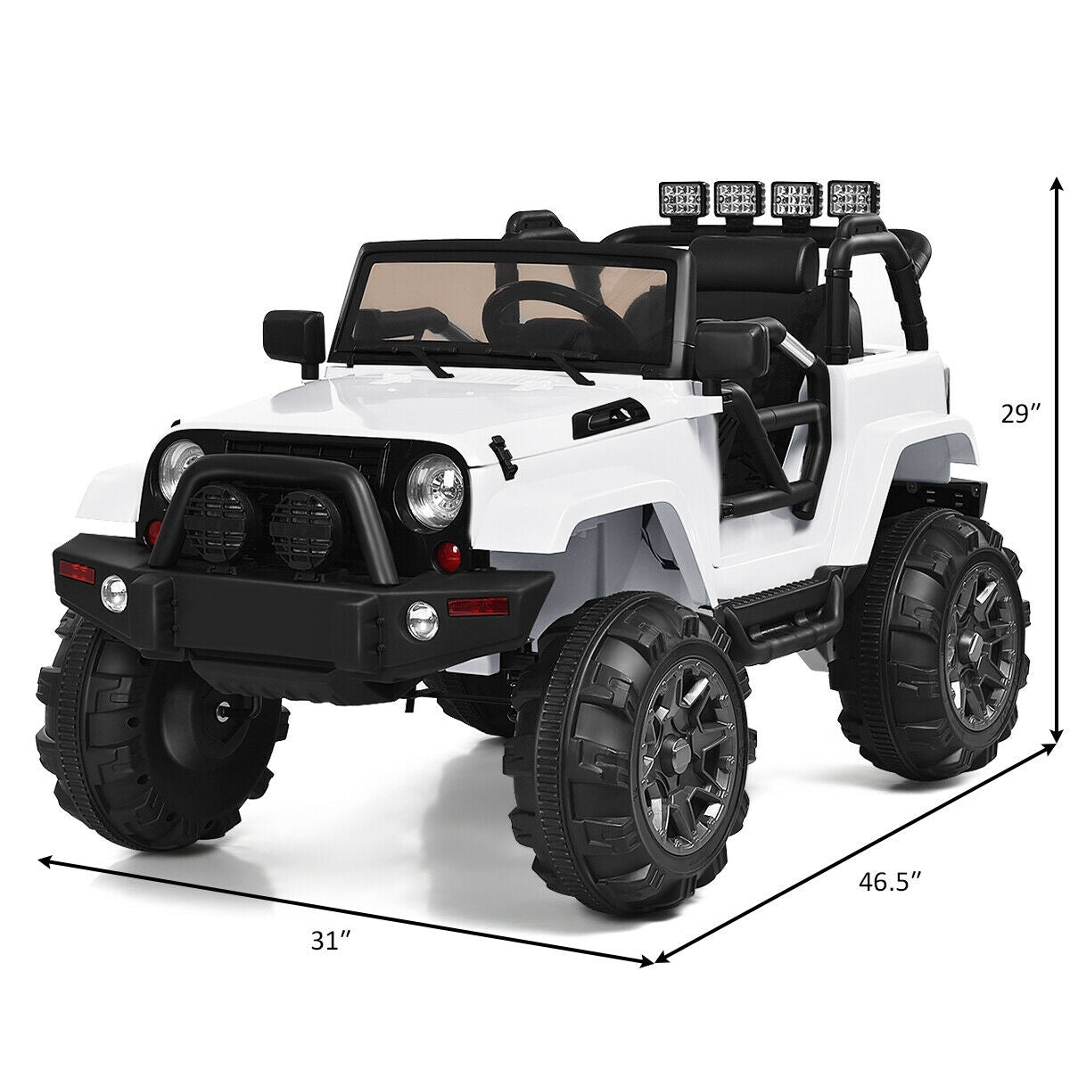 Camion de randonnée télécommandé pour enfants 12V avec lumières LED - Blanc