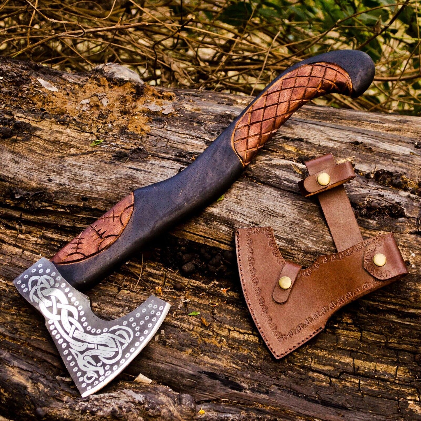 Exquisite Handcrafted Battle Axe with Engraved 1095 Steel Blade & Elegant Rosewood Handle – KBS Knives Store - Korvel