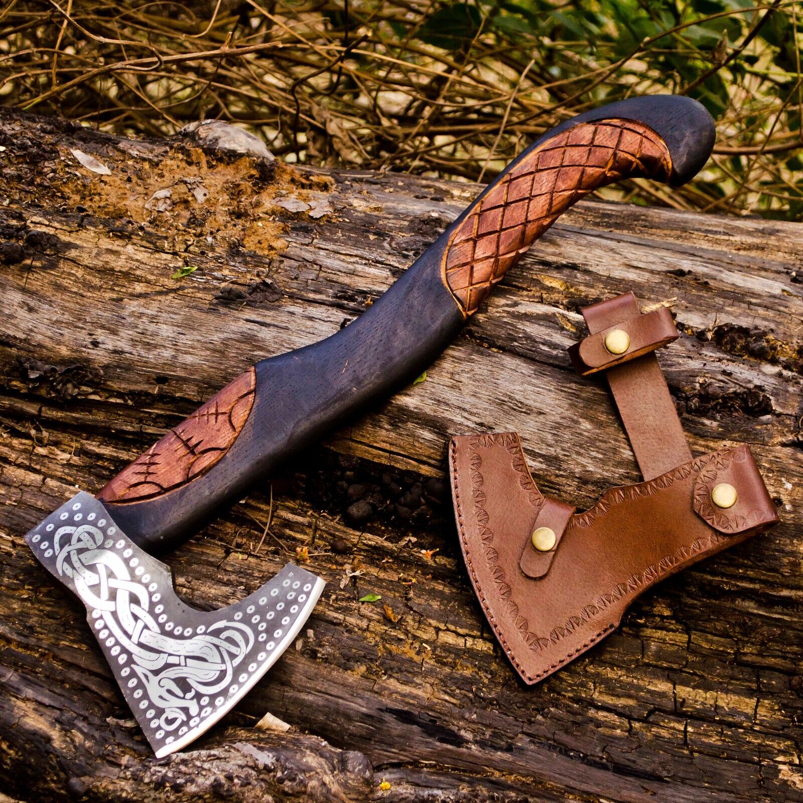 Exquisite Handcrafted Battle Axe with Engraved 1095 Steel Blade & Elegant Rosewood Handle – KBS Knives Store - Korvel