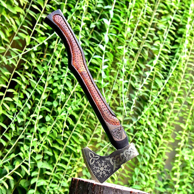 Valhalla Edge Custom Norse Axe – Handcrafted 1095 Steel Blade & Rosewood Handle - Korvel
