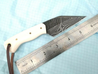 Artisan Crafted Damascus Steel Seax Knife with Bone Grip & Leather Sheath - 7 Inches - Korvel