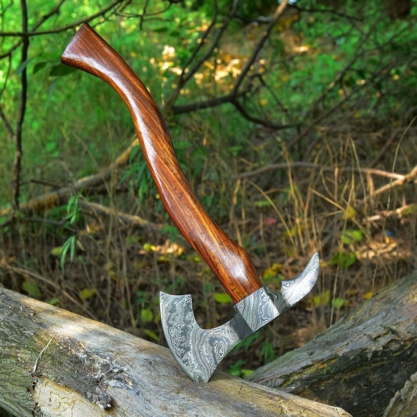 Handcrafted Damascus Steel Tomahawk Axe – The "Rosewood Warrior" - Korvel