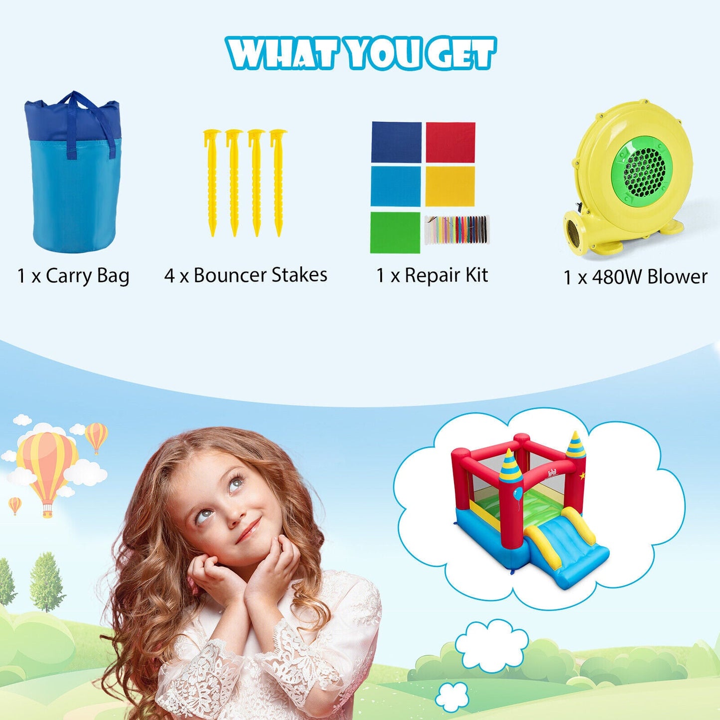 Gbruno Inflatable Kids Bounce Castle with 480W Blower
