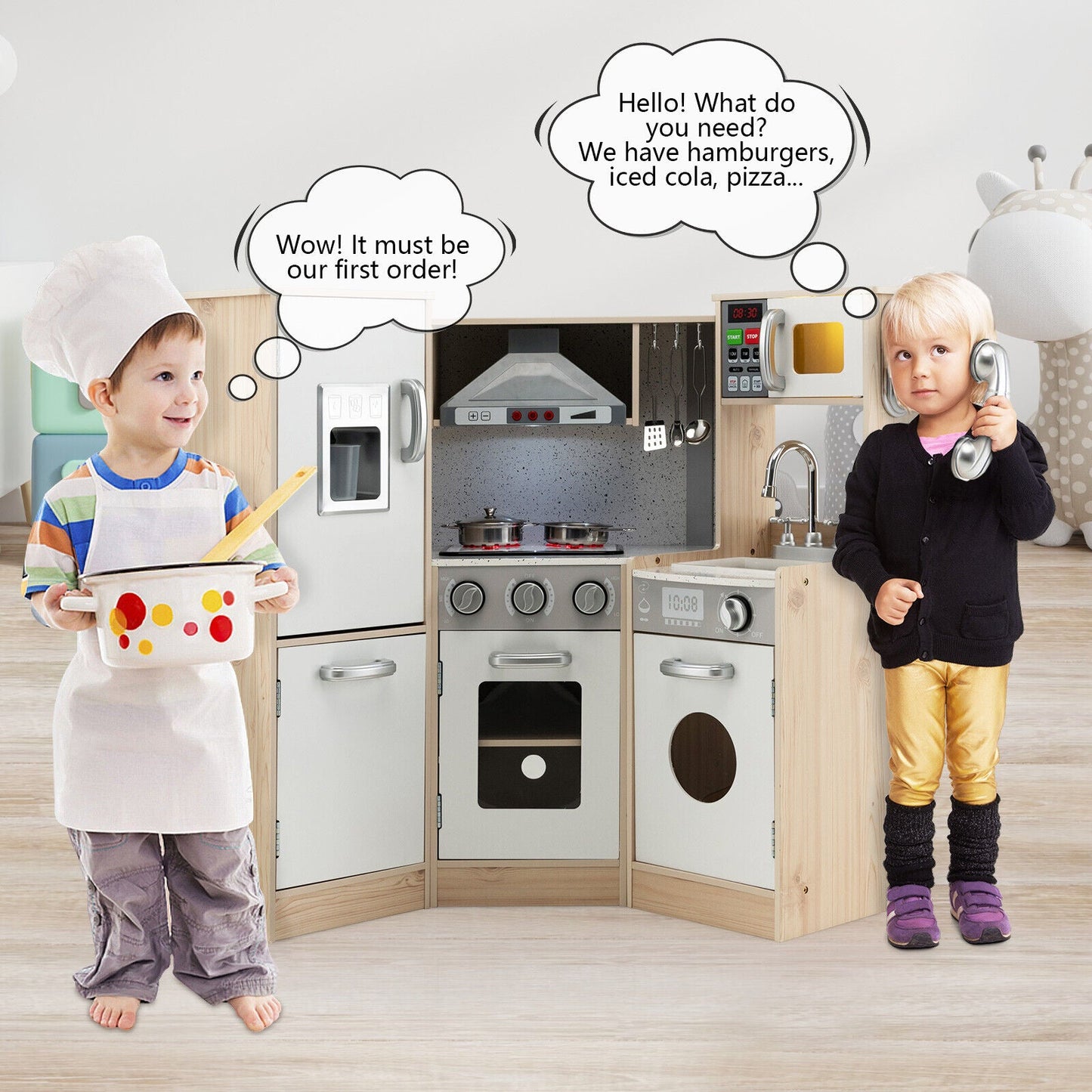 Juego de Cocina de Madera Kids Corner con Accesorios de Cocina