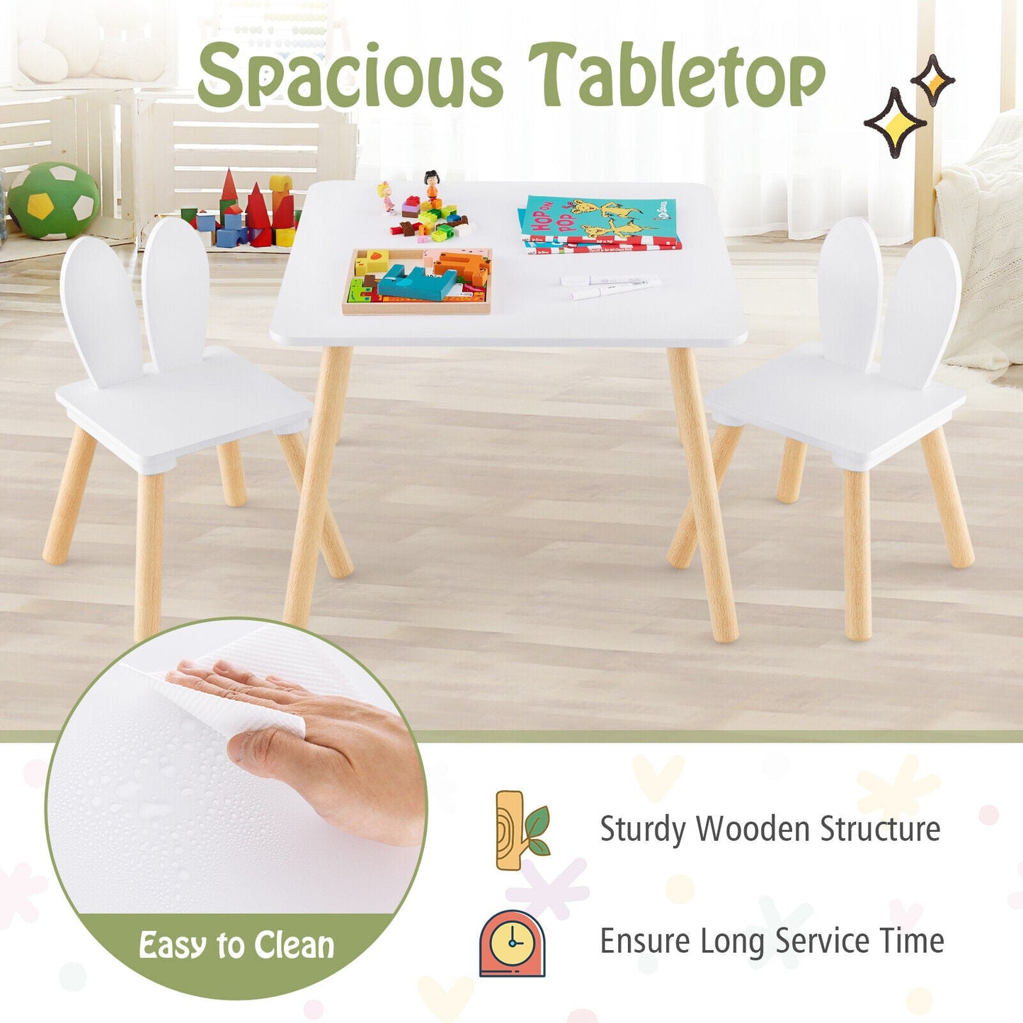 Ensemble de table et chaises pour enfants 3 pièces - Blanc