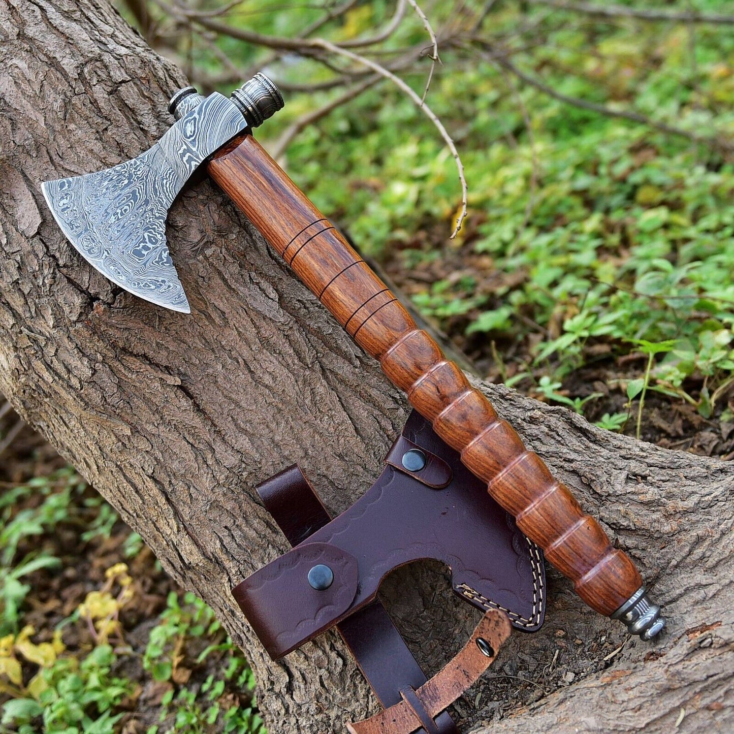 Handcrafted Native American Tomahawk with Damascus Steel Blade – "Spirit of the Pipe" - Korvel