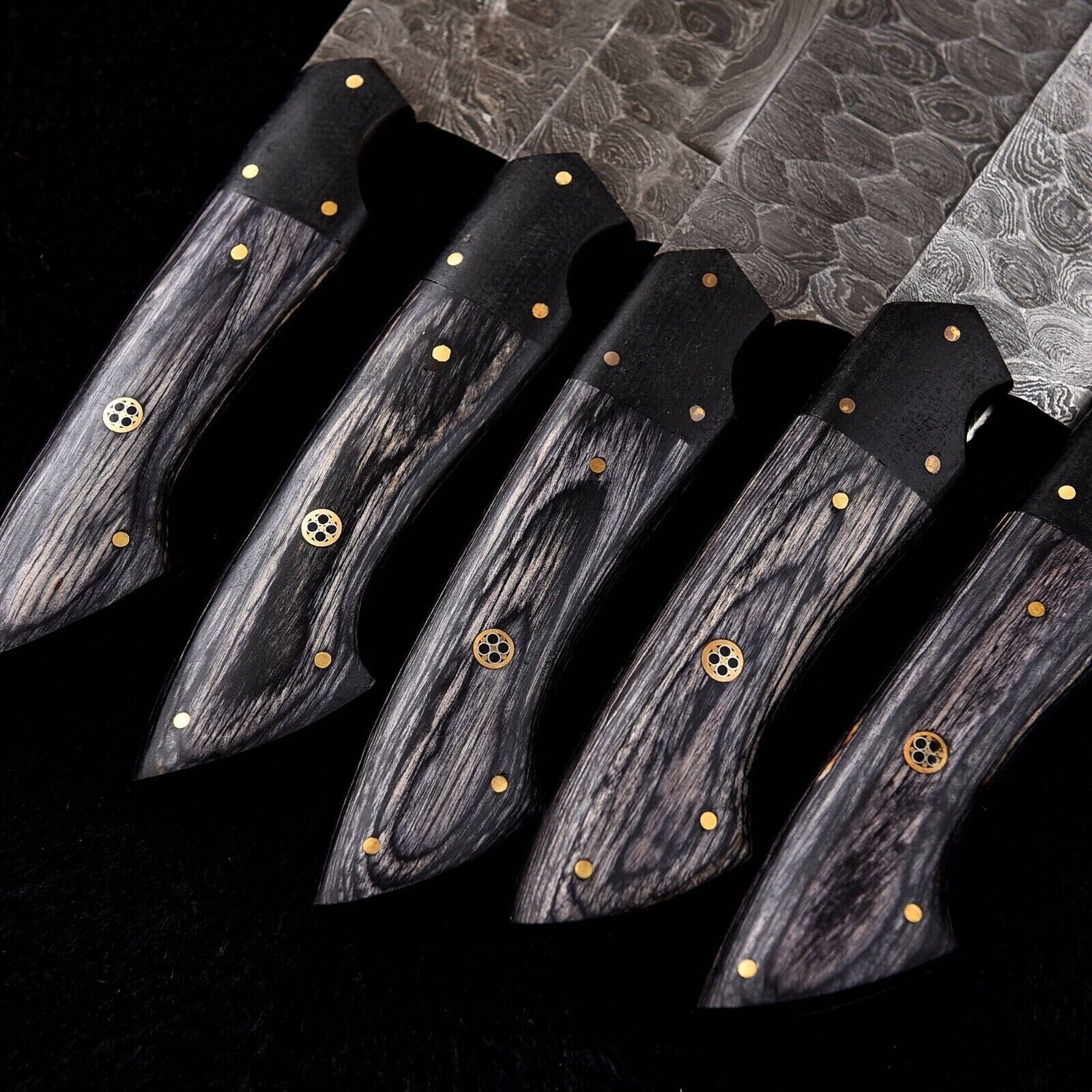 Artisan Crafted Damascus Knife Collection with Leather Roll - Korvel