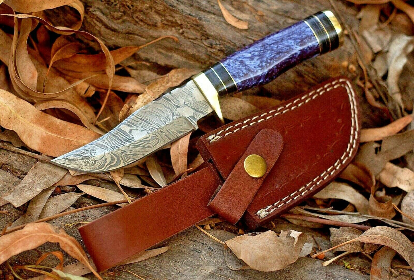Artisan Crafted Damascus Steel Hunting Knife with Pearl Resin Handle - Korvel
