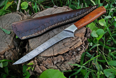 Exquisite Custom Damascus Steel Fillet Knife with Elegant Rosewood Handle - Korvel