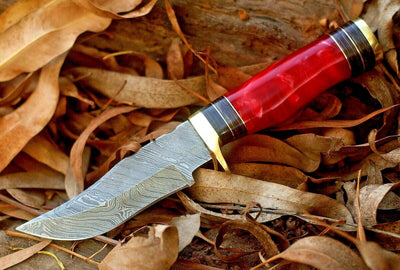 Artisan Crafted Damascus Steel Hunting Knife with Pearl Resin Handle - Korvel