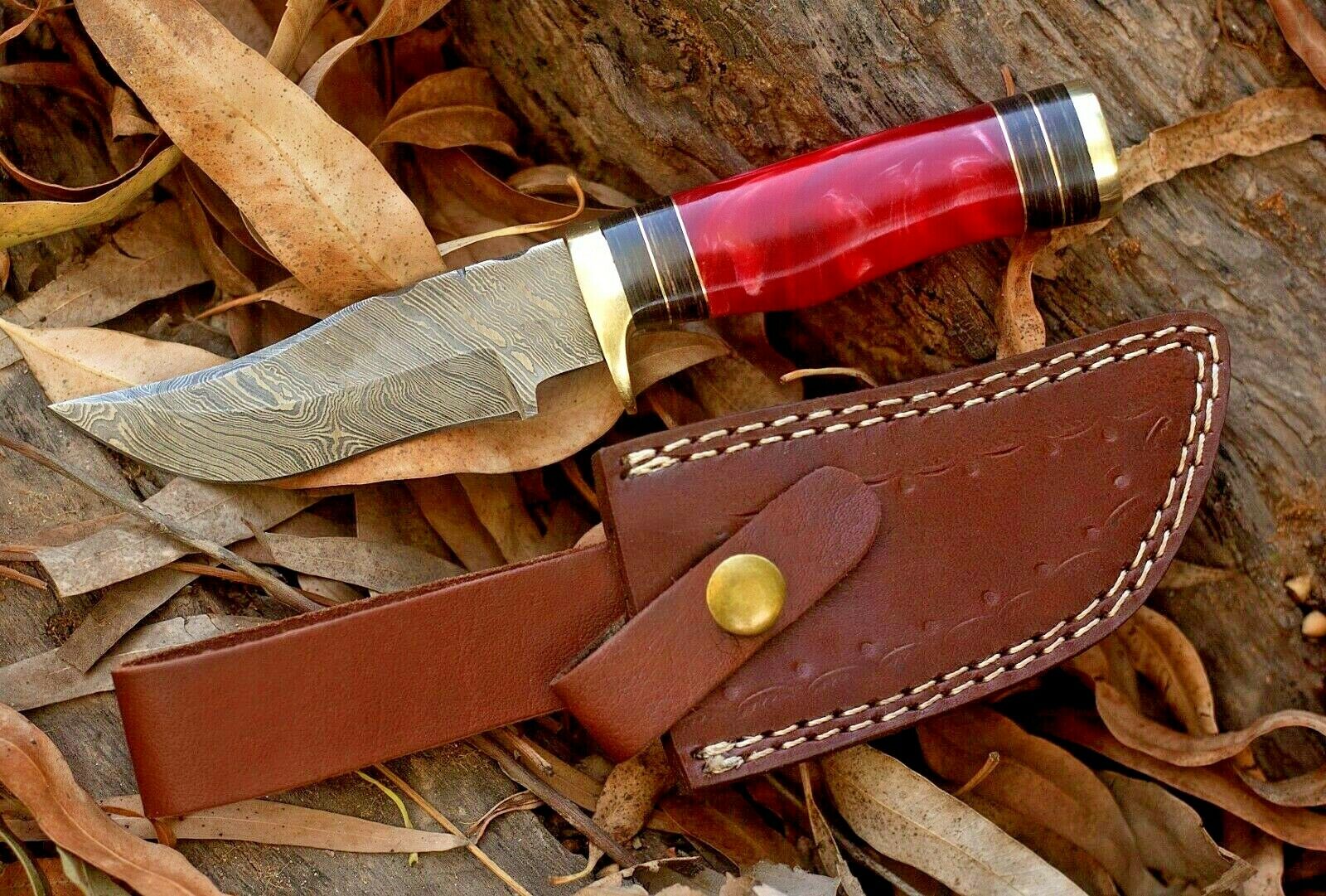 Artisan Crafted Damascus Steel Hunting Knife with Pearl Resin Handle - Korvel