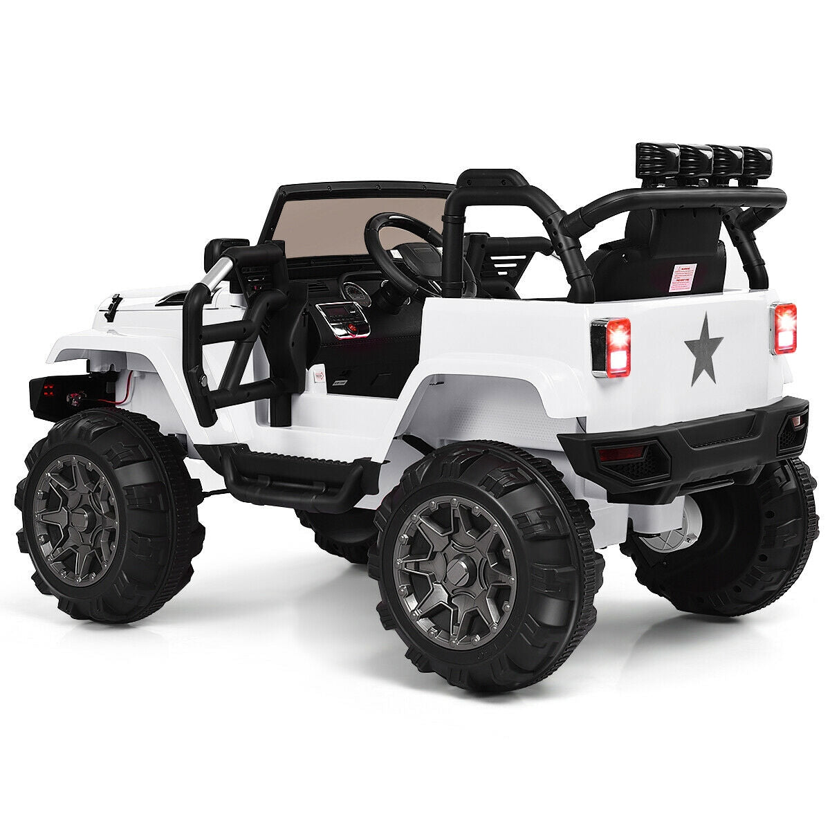 Camion de randonnée télécommandé pour enfants 12V avec lumières LED - Blanc