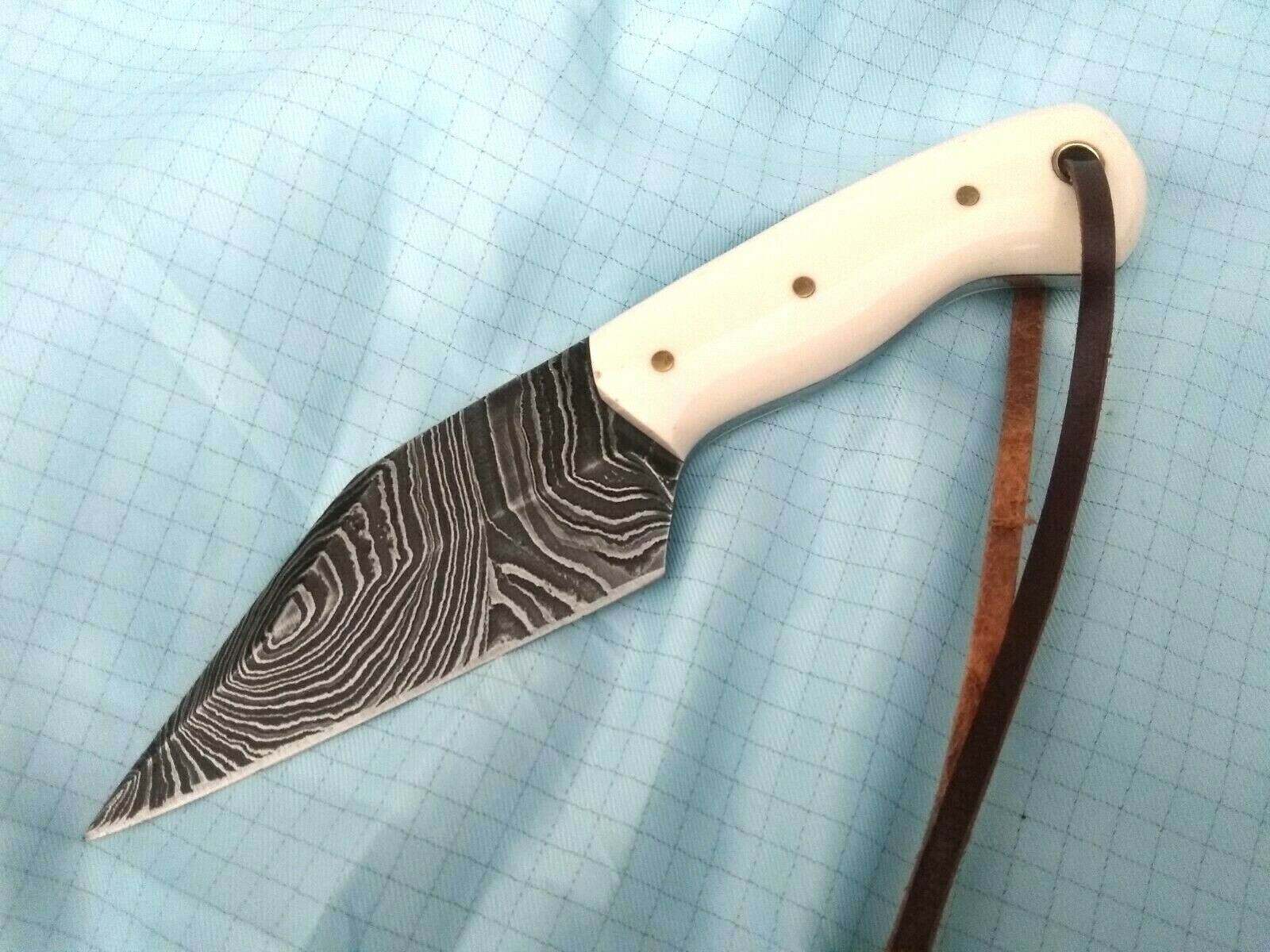 Artisan Crafted Damascus Steel Seax Knife with Bone Grip & Leather Sheath - 7 Inches - Korvel