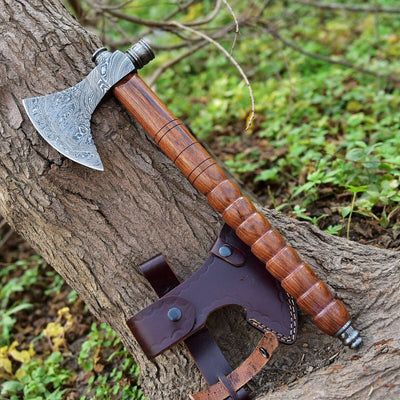 Handcrafted Native American Tomahawk with Damascus Steel Blade – "Spirit of the Pipe" - Korvel