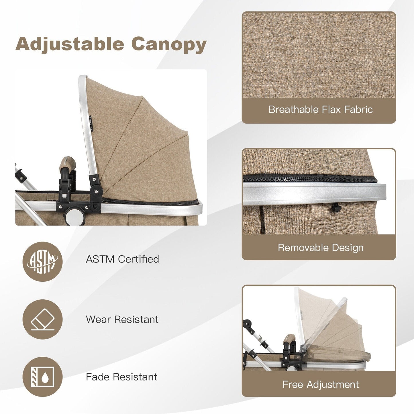 Folding Aluminum Baby Stroller with Diaper Bag - Beige