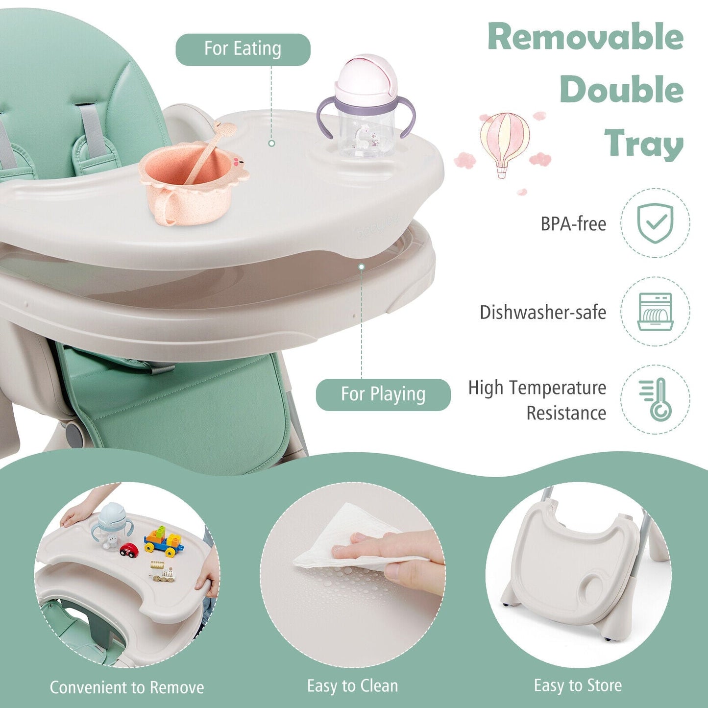 Adjustable Baby Folding High Chair - Green