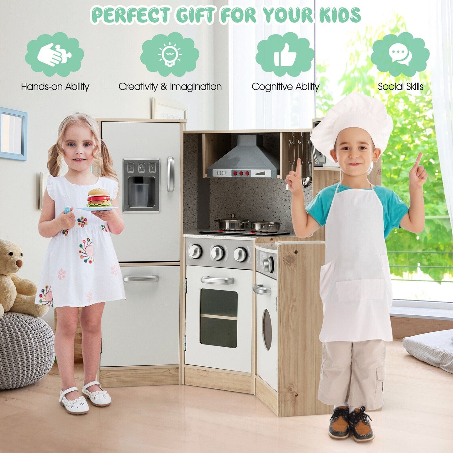 Juego de Cocina de Madera Kids Corner con Accesorios de Cocina