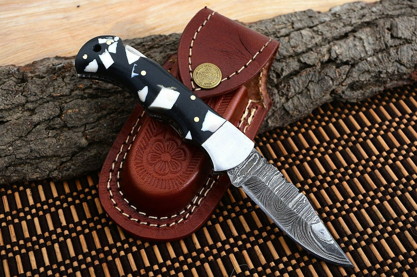 Premium Folding Pocket Knife with Stylish Black & White Epoxy Resin Handle, 3-Inch Blade - Korvel