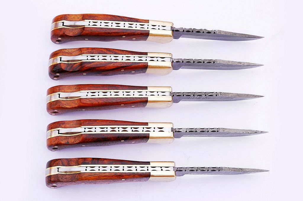 SET OF 5 ARTISAN DAMASCUS STEEL FOLDING KNIVES - Korvel
