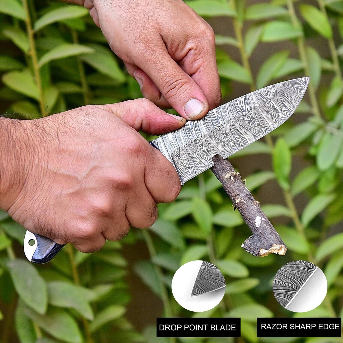 Wilderness Guardian: Premium Hunting Knife with Damascus Steel Blade and Ergonomic Micarta Handle - Korvel