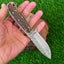 Premium Custom Damascus Steel Skinning Knife with Stag Horn Handle & Leather Sheath - 7 Inches - Korvel