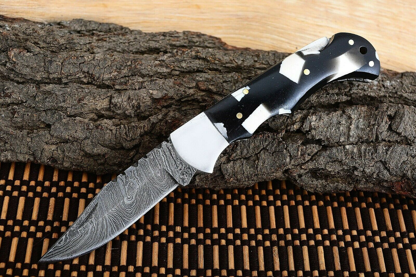 Premium Folding Pocket Knife with Stylish Black & White Epoxy Resin Handle, 3-Inch Blade - Korvel