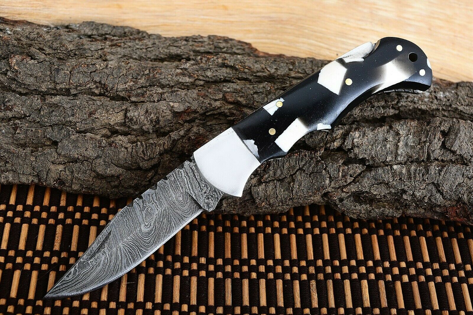 Premium Folding Pocket Knife with Stylish Black & White Epoxy Resin Handle, 3-Inch Blade - Korvel