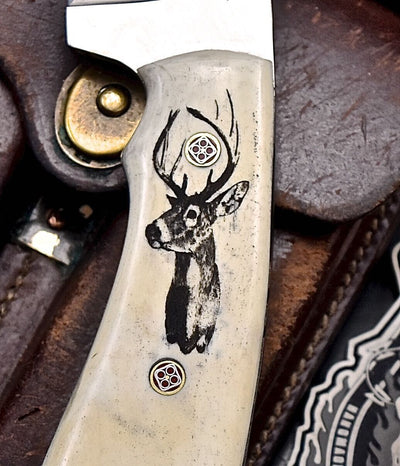 Artisan J2 Steel Skinning Knife – 4.5" Blade with Exquisite Camel Bone Handle - Korvel