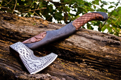 Exquisite Handcrafted Battle Axe with Engraved 1095 Steel Blade & Elegant Rosewood Handle – KBS Knives Store - Korvel
