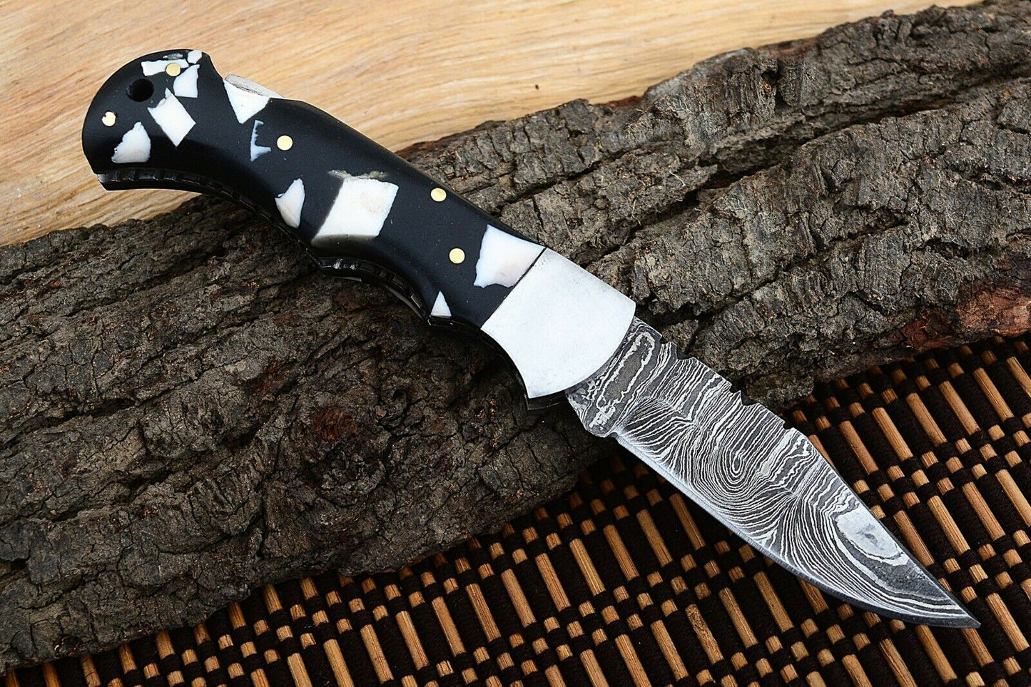 Premium Folding Pocket Knife with Stylish Black & White Epoxy Resin Handle, 3-Inch Blade - Korvel