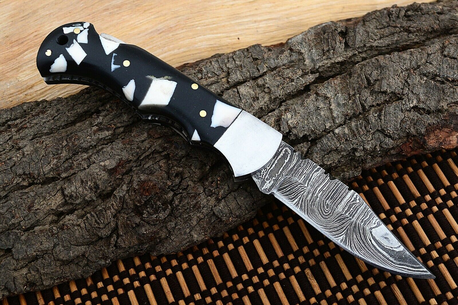Premium Folding Pocket Knife with Stylish Black & White Epoxy Resin Handle, 3-Inch Blade - Korvel
