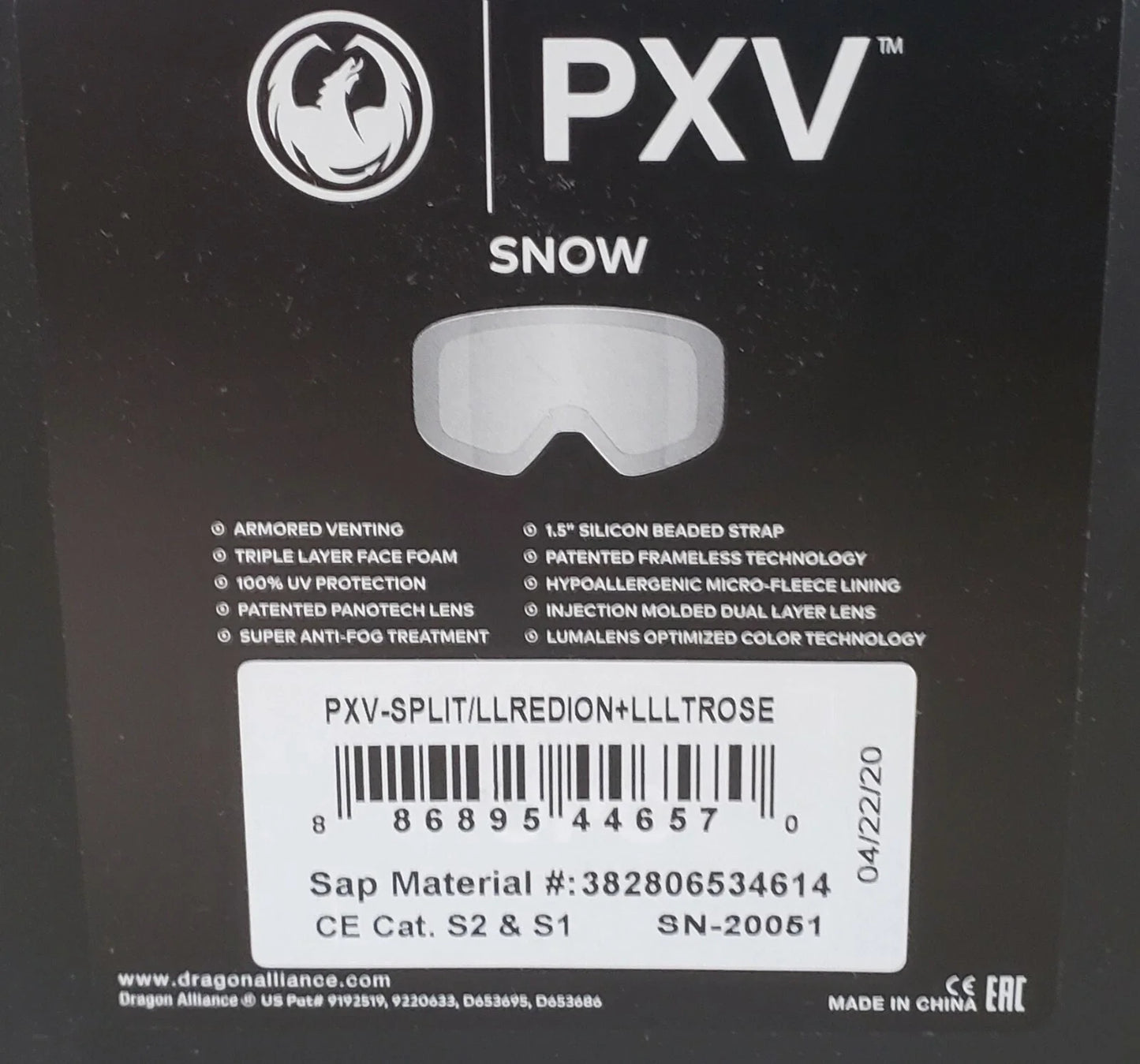 DRAGON PXV Goggles with LumaLens and Bonus Lens