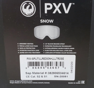 DRAGON PXV Goggles with LumaLens and Bonus Lens