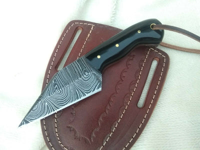 Exquisite Custom Damascus Steel Seax Knife with Buffalo Horn Handle - 7 Inches - Korvel