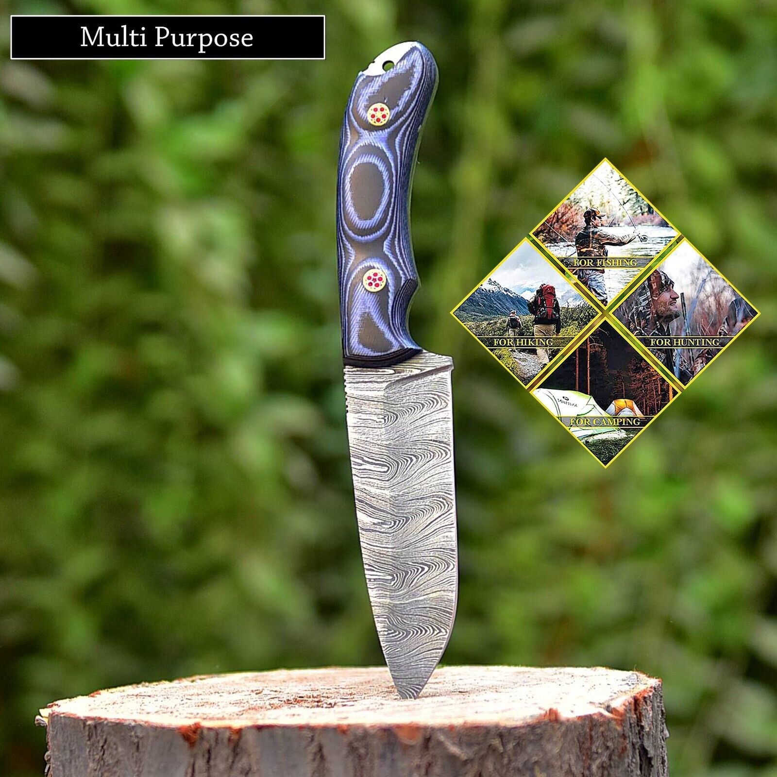 Wilderness Guardian: Premium Hunting Knife with Damascus Steel Blade and Ergonomic Micarta Handle - Korvel