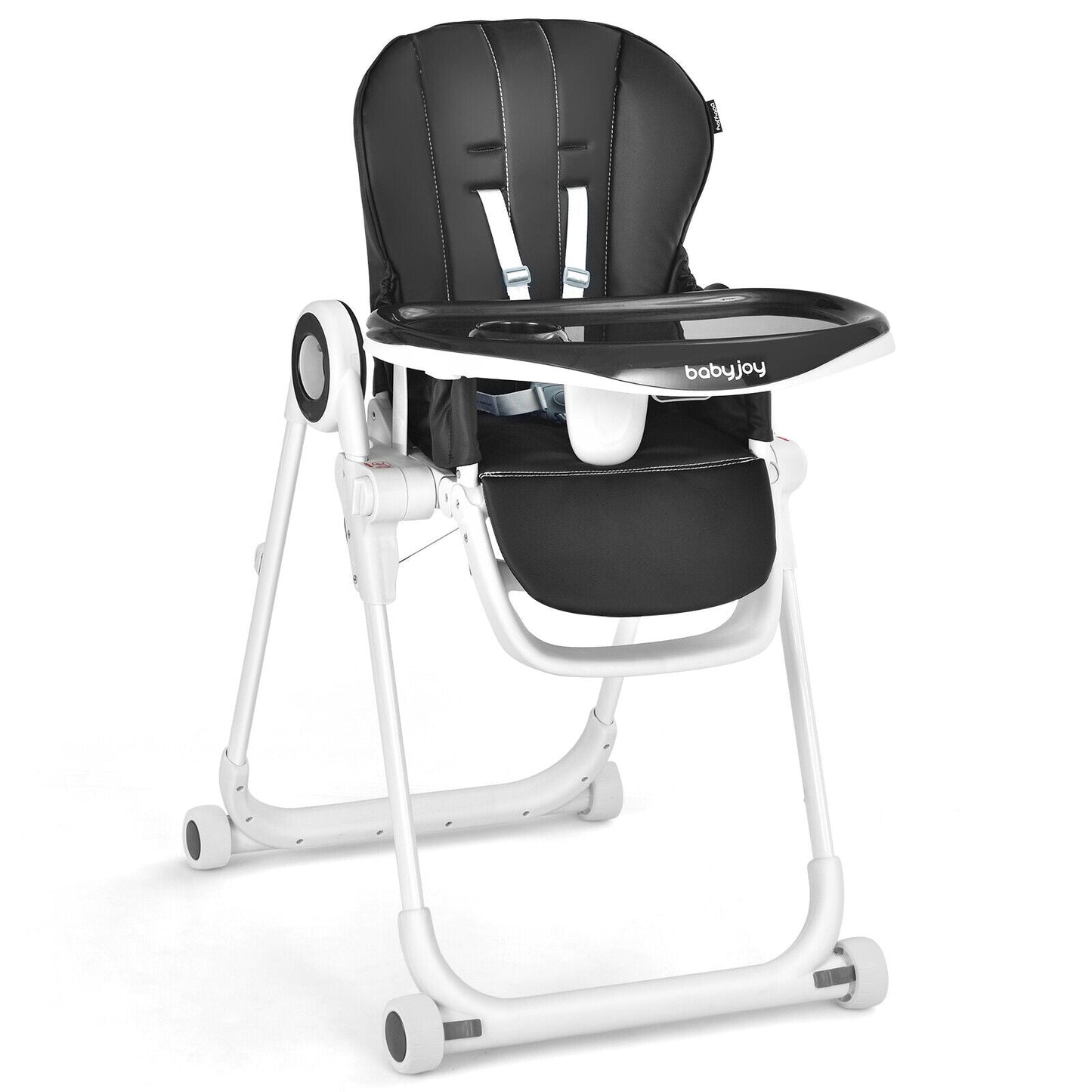 Gbruno Foldable Baby High Chair with Lockable Wheels - Black