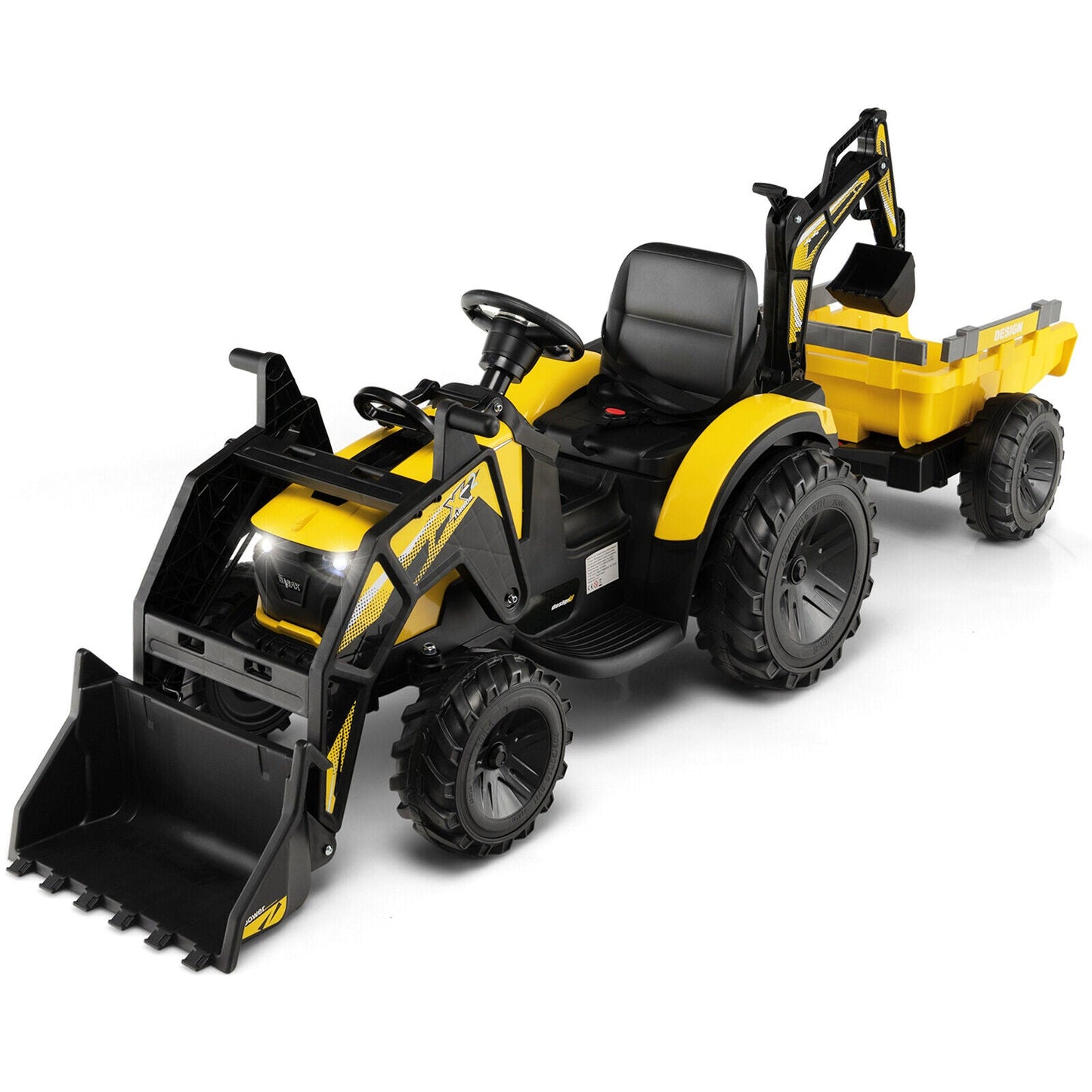 Excavatrice à conduire pour enfants 12V 3 en 1 - Jaune