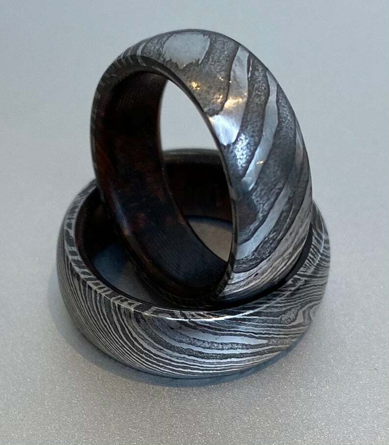 Personalized Damascus Steel Wedding Band - Korvel