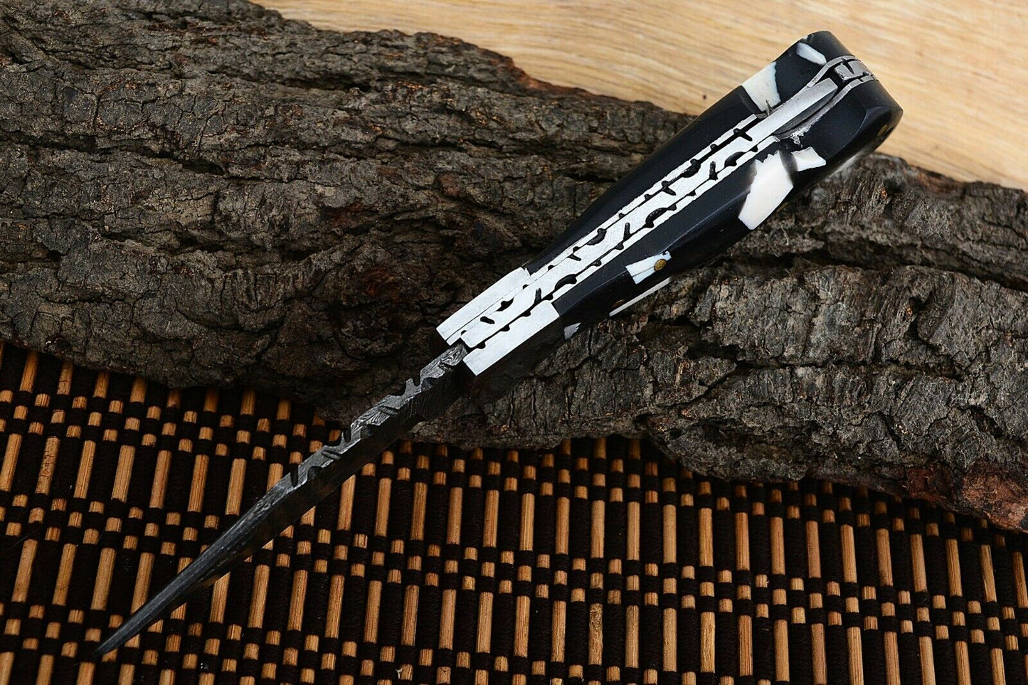 Premium Folding Pocket Knife with Stylish Black & White Epoxy Resin Handle, 3-Inch Blade - Korvel