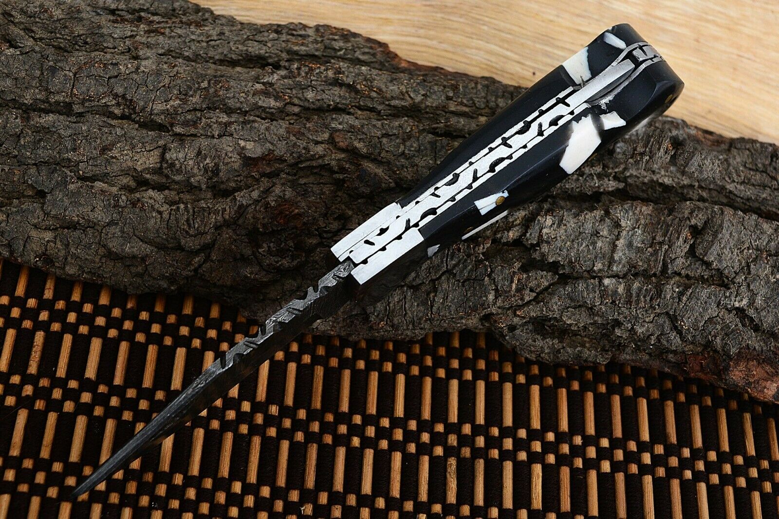 Premium Folding Pocket Knife with Stylish Black & White Epoxy Resin Handle, 3-Inch Blade - Korvel