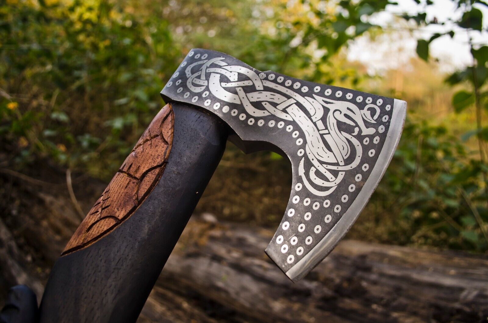 Exquisite Handcrafted Battle Axe with Engraved 1095 Steel Blade & Elegant Rosewood Handle – KBS Knives Store - Korvel