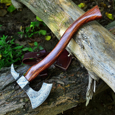Exquisite 17-Inch Handmade Damascus Steel Tomahawk Axe with Rosewood Grip by KBS Knives - Korvel