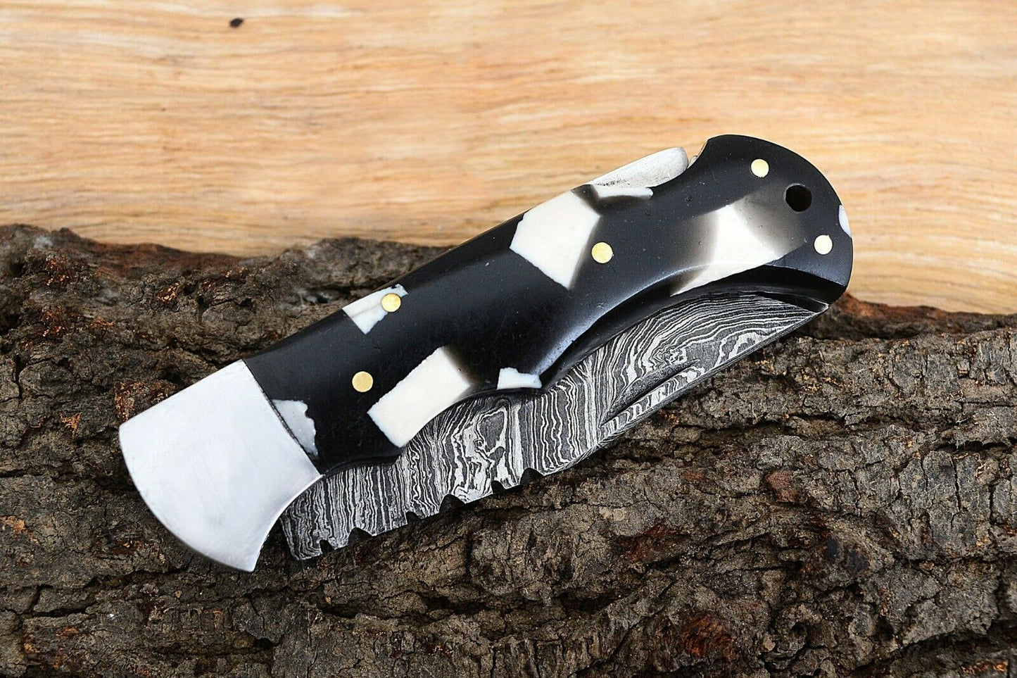 Premium Folding Pocket Knife with Stylish Black & White Epoxy Resin Handle, 3-Inch Blade - Korvel